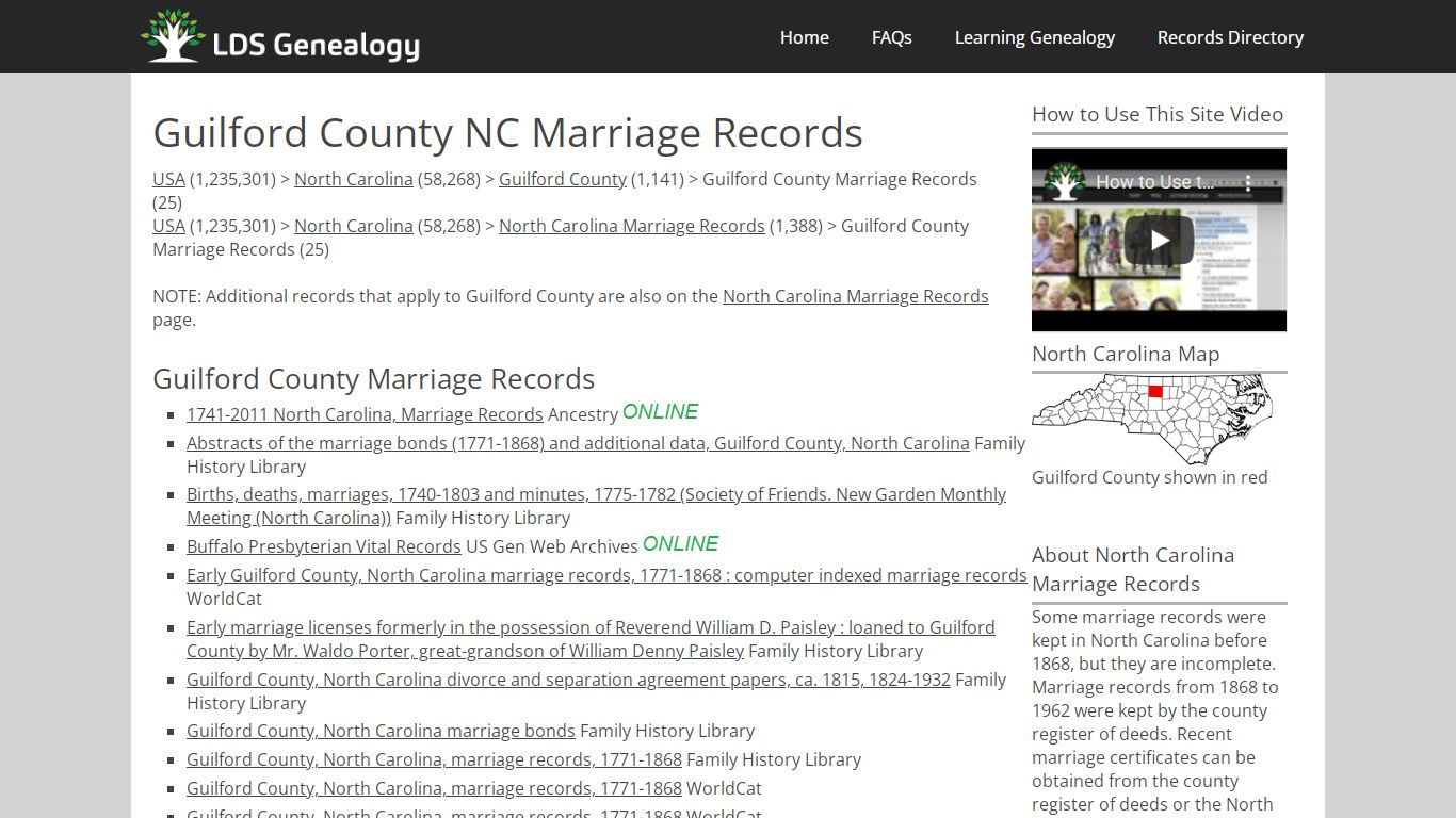 Guilford County NC Marriage Records - LDS Genealogy