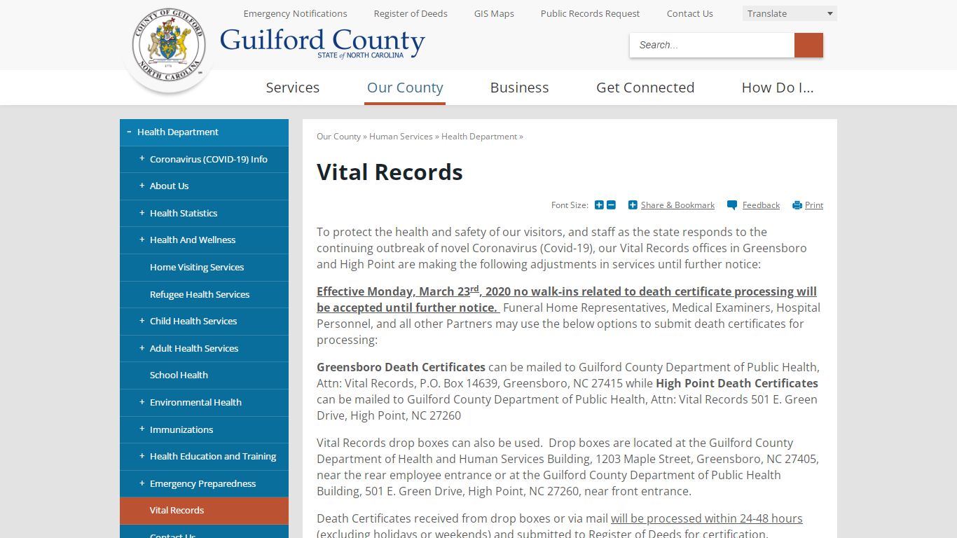 Vital Records | Guilford County, NC